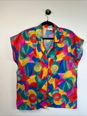 La Redoute Vintage 80s Abstract Print Button-Front Blouse Multicolour Size 8–10